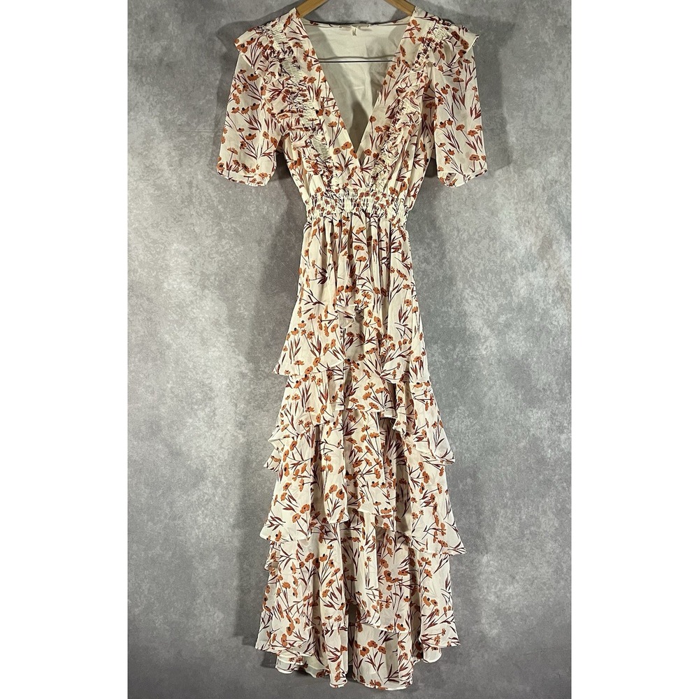 Maje Cream Maxi Dress with Rust Floral Print